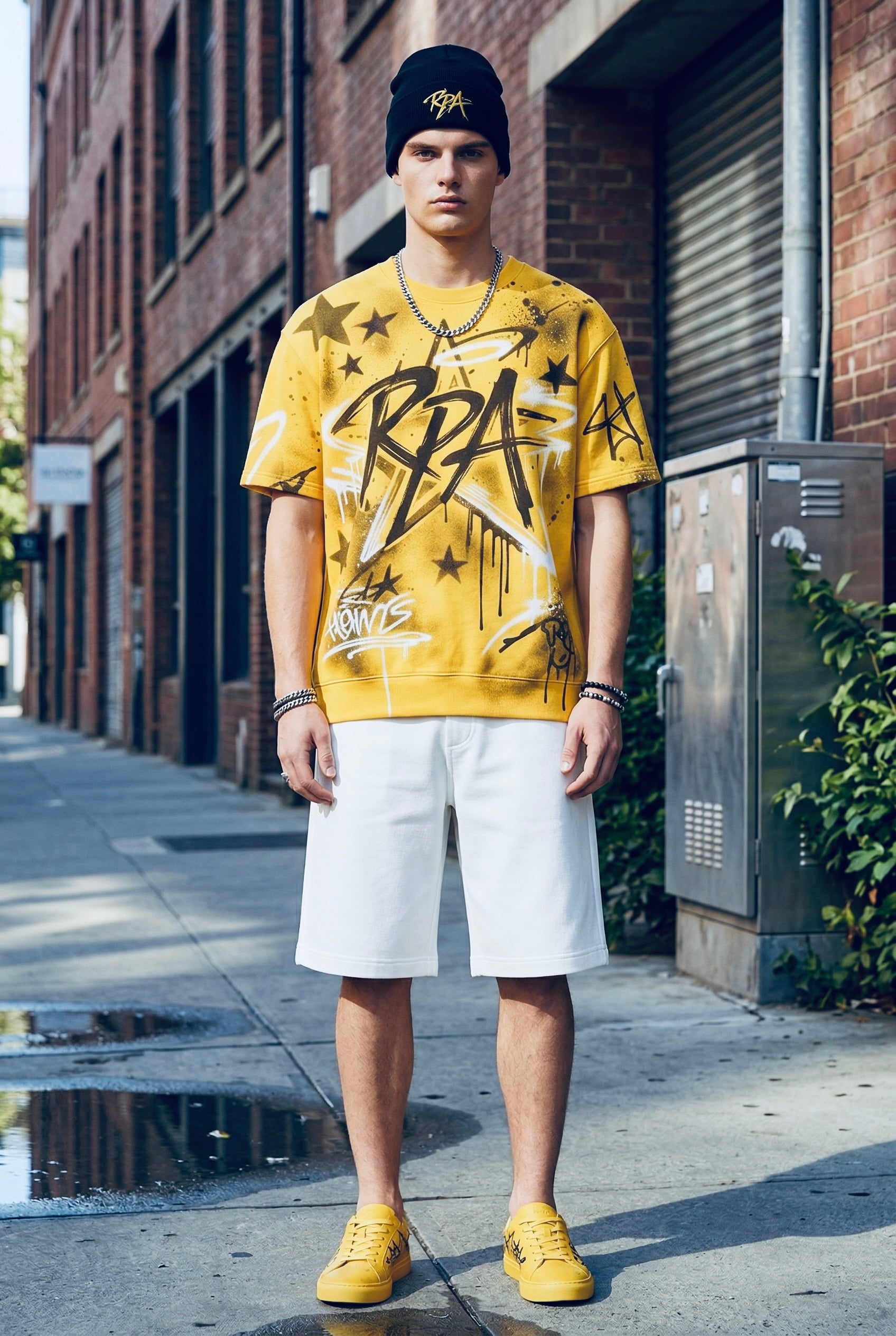 RPA Infected Society Star Graffiti Short Sleeve Sweatshirt – Yellow