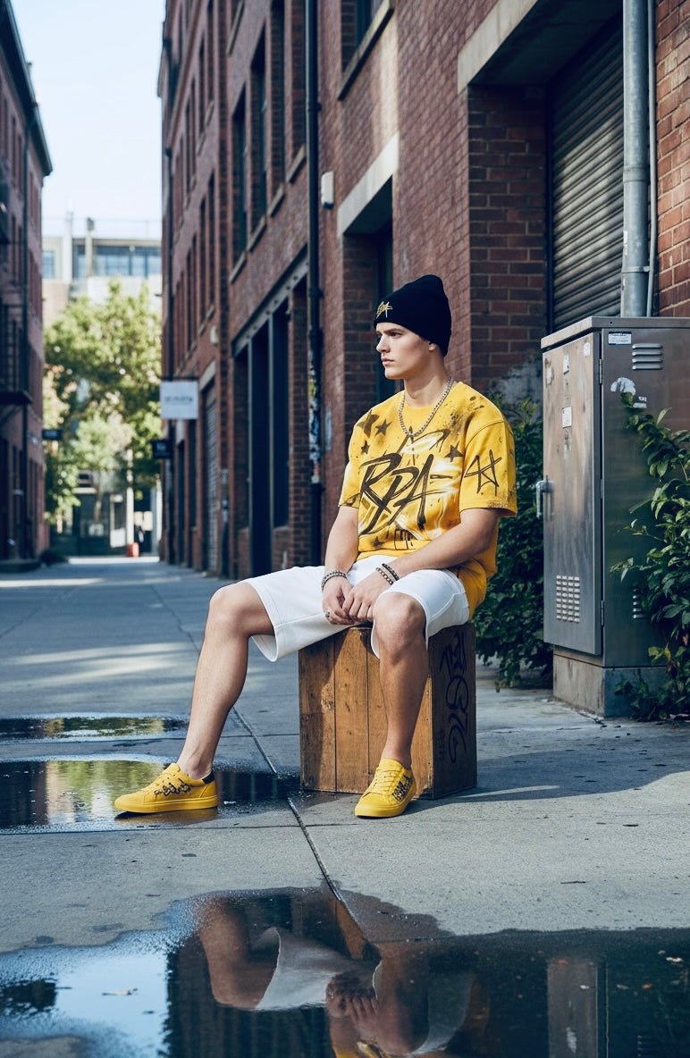 RPA Infected Society Star Graffiti Short Sleeve Sweatshirt – Yellow