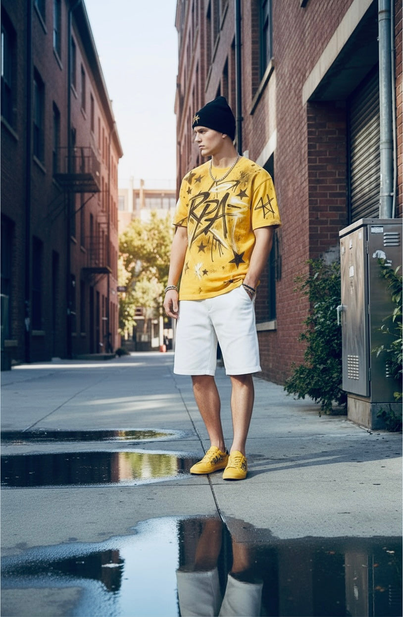 RPA Infected Society Star Graffiti Short Sleeve Sweatshirt – Yellow
