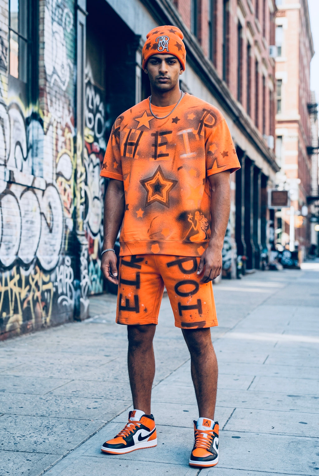 RPA Infected Society Orange Graffiti Crewneck Short Sleeve Sweatshirt