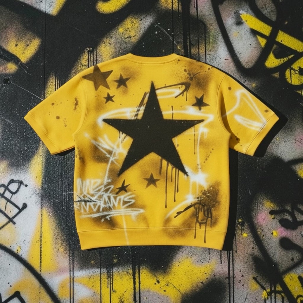 RPA Infected Society Star Graffiti Short Sleeve Sweatshirt – Yellow