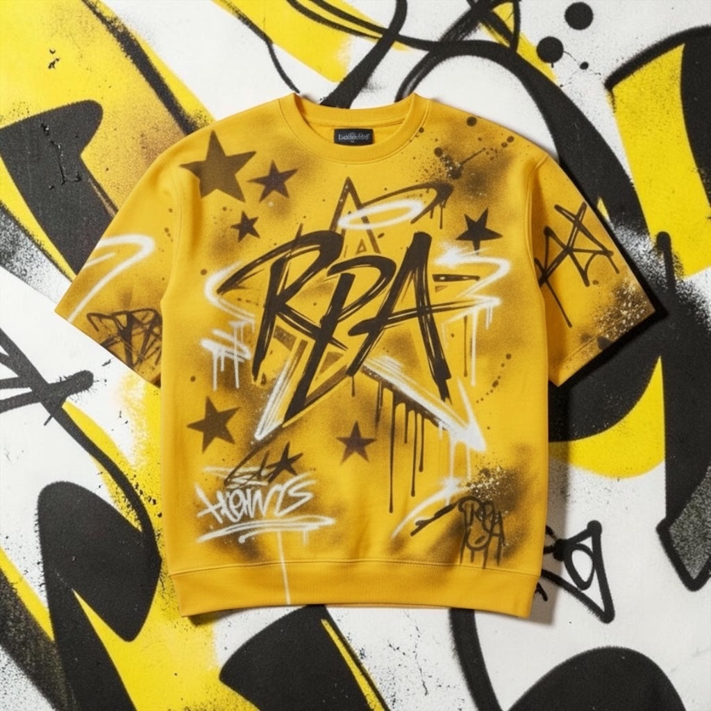 RPA Infected Society Star Graffiti Short Sleeve Sweatshirt – Yellow