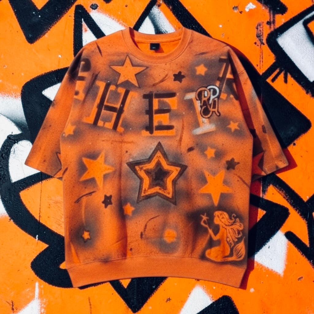 RPA Infected Society Orange Graffiti Crewneck Short Sleeve Sweatshirt