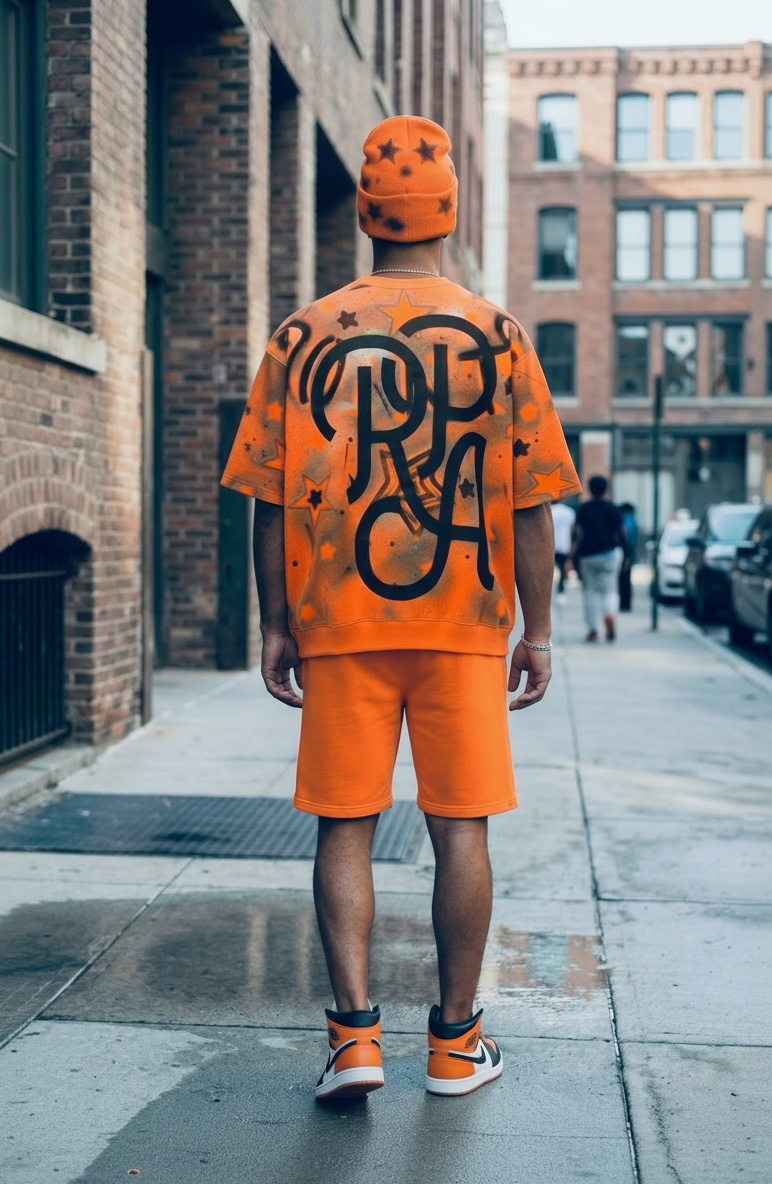 RPA Infected Society Orange Graffiti Crewneck Short Sleeve Sweatshirt