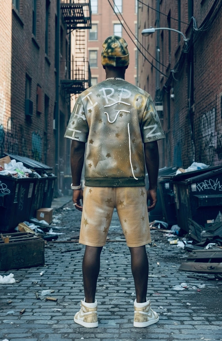RPA Infected Society Olive Star Spray Short Sleeve Crewneck